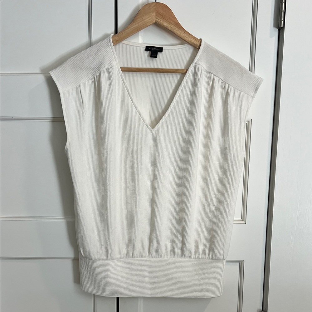 Ann Taylor Factory Ivory V-Neck Blouse